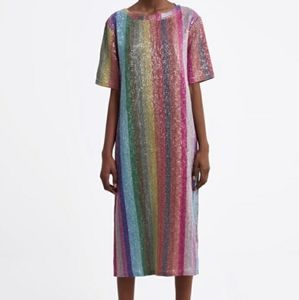 NWOT Zara Rainbow Sequin Dress